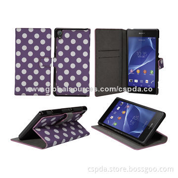 PU Leather Wallet Stand Cases for Sony Xperia Z2, Durable and Looks Fashionable